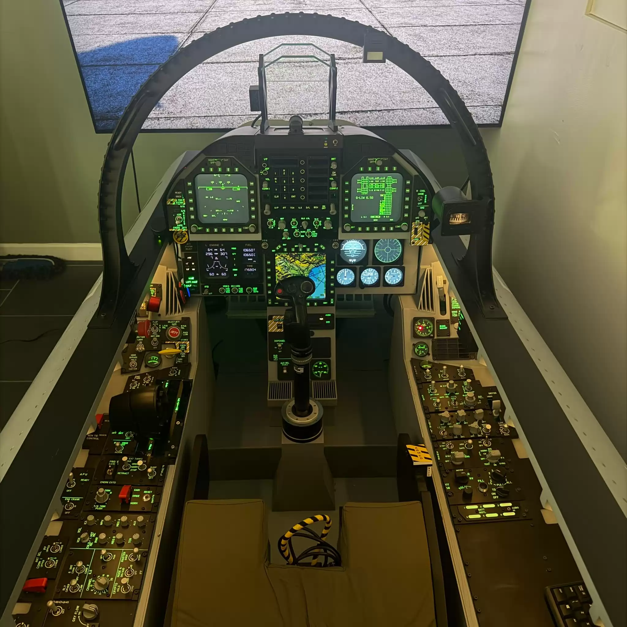 F/A-18 fighter cockpit simulator at Diss Simulator Centre, view 1